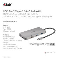 Club3D USB-C 9in1-HUB >HDMI/VGA/2xUSB/USB-C/RJ45/SD   PD100W retail
