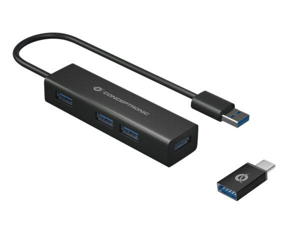CONCEPTRONIC 4-Port Hub USB-A3.0/-C Adap.->4xA3.0 o.Netz. sw