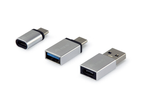 Equip OTG Adapter 3er Set USB/C -> Micro USB / USB Typ-A + Micro USB -> USBC Aluminium 3 Stück silber