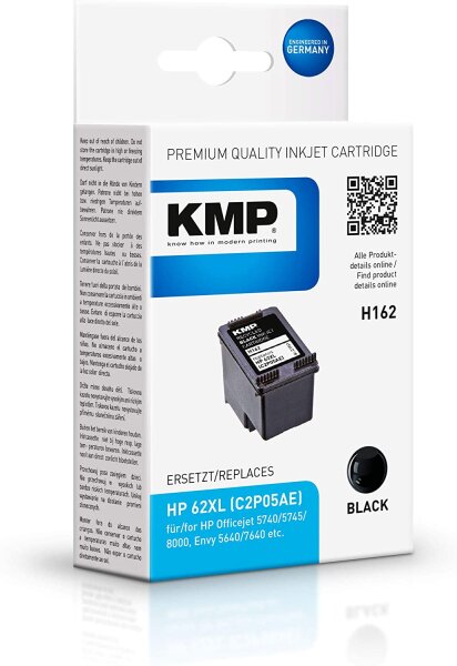 KMP Patrone HP C2P05AE NR.62XL black 600S. H162 refilled