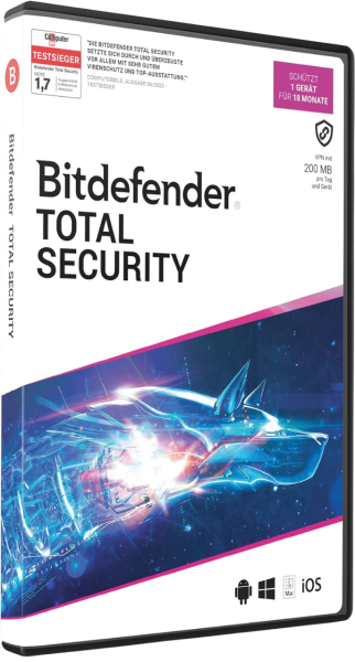 Bitdefender Total Security 1 Benutzer 18 Monate Lizenz Internetsicherheit Vollversion DACH