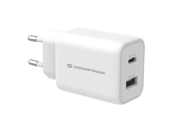 Conceptronic ALTHEA 2-Port 33W Ladegerät 2Port USB-C/-A PD3.0 Power Deleivery / PPS weiß