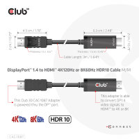 Club3D Kabel   DisplayPort 1.4 > HDMI  HDR 8K60Hz aktiv 3m retail