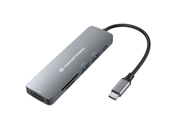 Conceptronic 6in1 Dock USBC -> HDMI / 2xUSB-A/SD/TF/+ 15cm grau