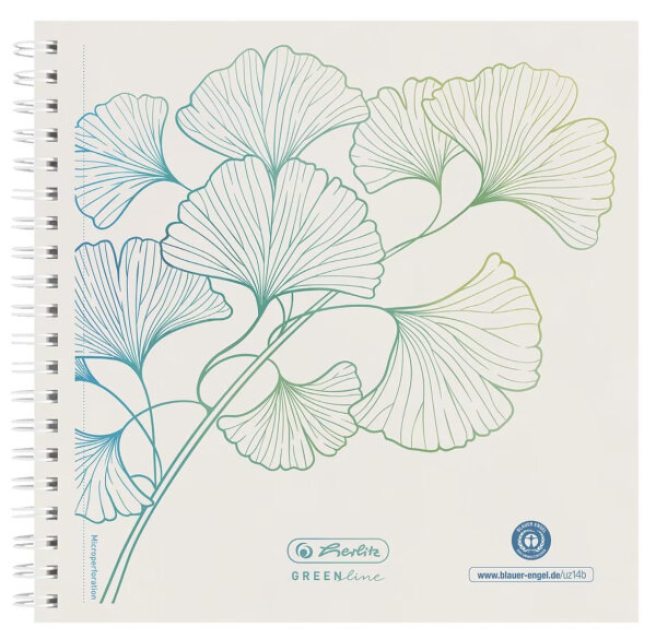 Herlitz Spiralblock 14,8x14,8 100Bl.punktiert GREENlineGinkg