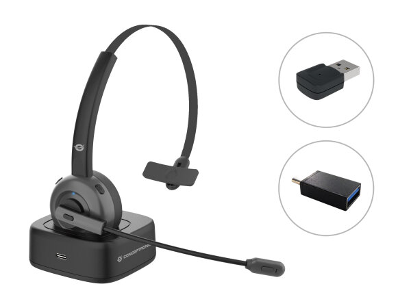 Conceptronic POLONA Kabelloses Bluetooth-Headset mit Ladedoc & Bluetooth USB audio adapter