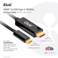 Club3D HDMI-Kabel A -> USB-C aktiv      4K60Hz       1,8m retail