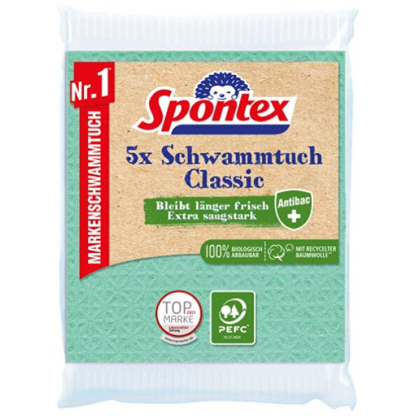 Spontex Schwammtuch Classic Antibac PEFC 5er Pack