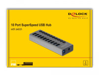 DELOCK Externer SuperSpeed USB Hub mit 10 Ports + Schalter