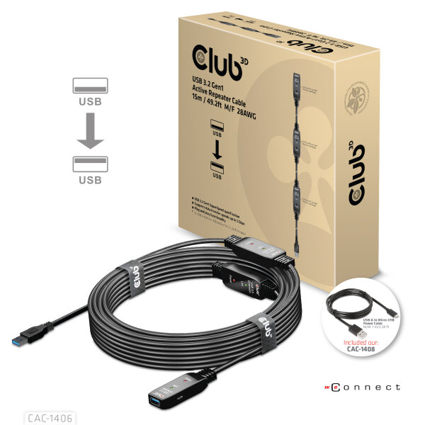 Club3D USB 3.2 A Verlängerungskabel 15m aktiv   5 Gbps St/Bu retail