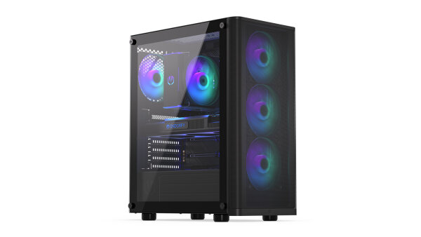 Endorfy Ventum 200 ARGB Black Edition ATX Midi-Tower 4x 120mm Lüfter 35.45l Volumen LED-Steuerung schwarz