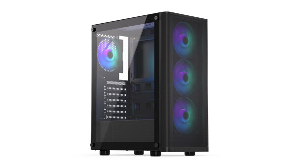 Endorfy Ventum 200 ARGB Black Edition ATX Midi-Tower 4x 120mm Lüfter 35.45l Volumen LED-Steuerung schwarz