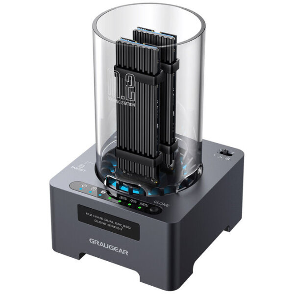 GRAUGEAR DM.2 Klone Station M.2 NVMe SSD mit Lüfter 20Gbit