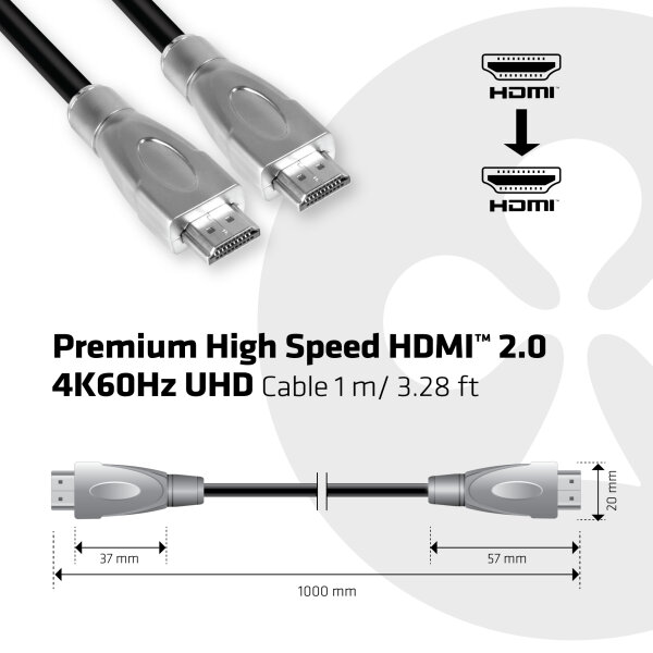 Club3D HDMI-Kabel A -> A 2.0 High Speed 4K60Hz  UHD  1 Meter retail