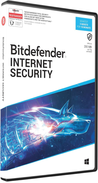 Bitdefender Internet Security 3 Geräte / 18 Monate Windows DACH Code in a Box