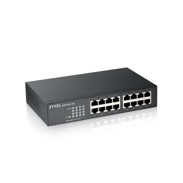 Zyxel GS1100-16 V3 Switch 16 Port Gigabit Unmanaged Metallgehäuse passiv gekühlt schwarz