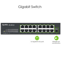 Zyxel GS1100-16 V3 Switch 16 Port Gigabit Unmanaged Metallgehäuse passic gekühlt schwarz