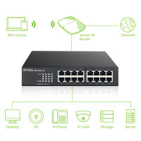 Zyxel GS1100-16 V3 Switch 16 Port Gigabit Unmanaged Metallgehäuse passic gekühlt schwarz