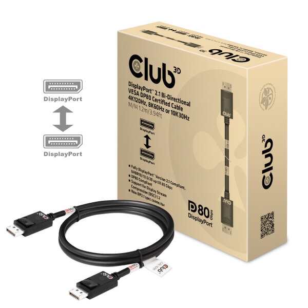 Club3D DP-Kabel 2.1 DP80 zertifiziert   1,2m 10K/8K/4K St/St retail