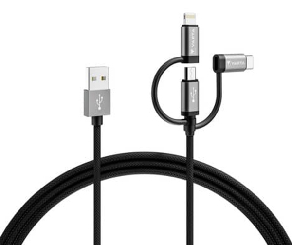 Varta Ladekabel 3in1 USB-A auf Micro-USB/USB-C/Light. 2m sw