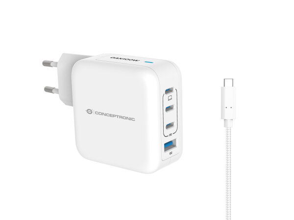 Conceptronic GaN 4-Port Ladegerät 100W 3x USB-C 3in1 USB-A PD weiß