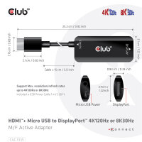 Club3D Adapter HDMI + MicroUSB > DP    4K120Hz aktiv St/Bu retail