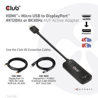 Club3D Adapter HDMI + MicroUSB > DP    4K120Hz aktiv St/Bu retail