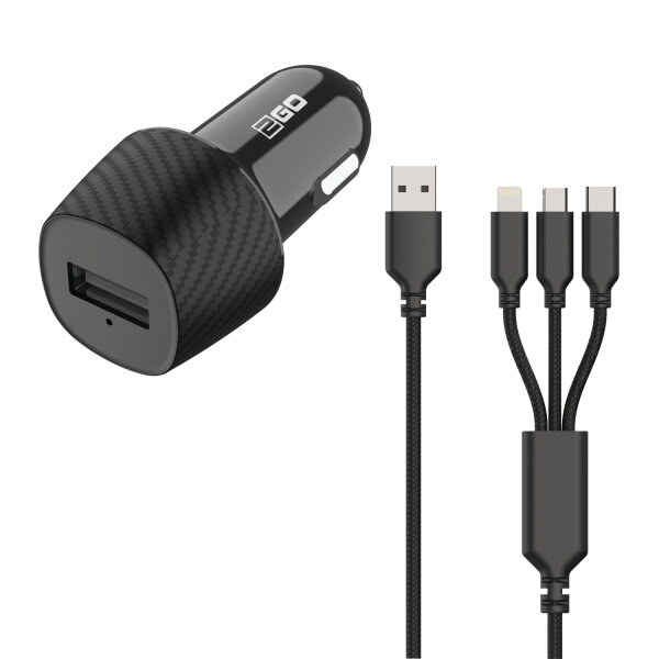 2GO KFZ-Ladegerät 3000mA 3in1 Micro-USB, Lightning, USB-C sw