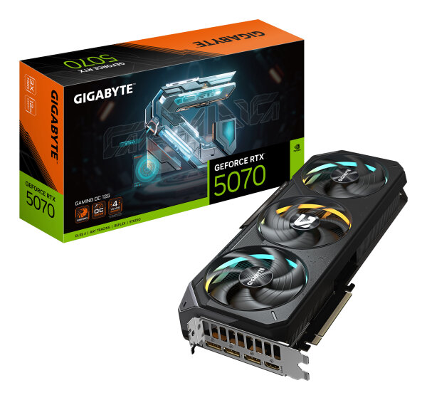 12GB Gigabyte GeForce RTX5070 Gaming OC 12G GDDR7 2625 MHz Core Clock 3 Lüfter