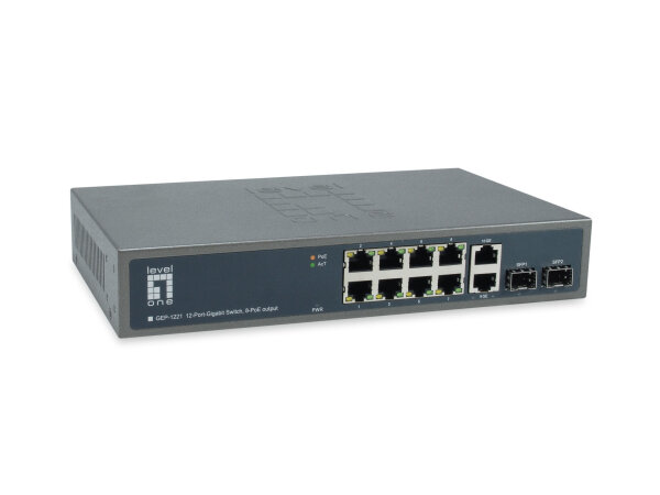 LevelOne GEP-1221 Netzwerk-Switch Unmanaged Gigabit Ethernet (10/100/1000) Power over Ethernet (PoE) Schwarz