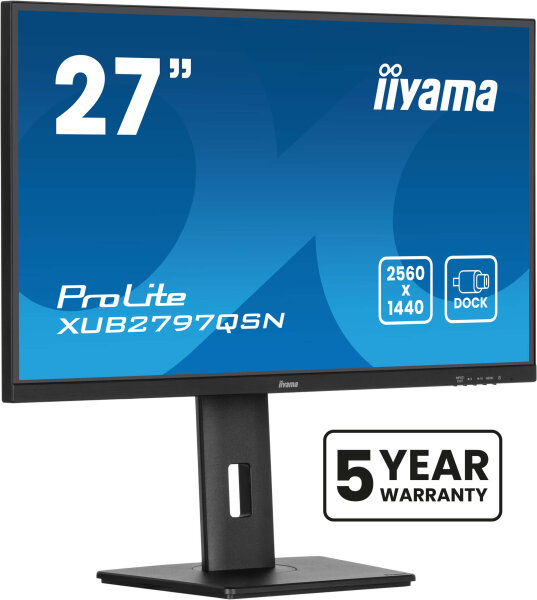 iiyama ProLite 27" (68.5 cm) Monitor mit IPS-Panel-Technologie, QHD-Auflösung, USB-C-Dock und RJ45-Anschluss (LAN)
