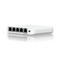 Ubiquiti UniFi Flex Mini Managed 2.5G Ethernet (100/1000/2500) Power over Ethernet (PoE) Desktop Switch 5-Port 5x RJ45 white