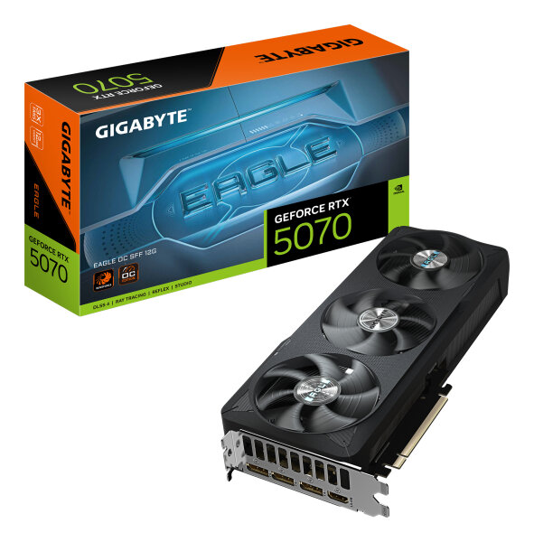 GIGABYTE GeForce RTX 5070 EAGLE OC SFF 12G Grafikkarte - 12GB GDDR7, 192 Bit, PCI-E 5.0, 2587 MHz Core Clock, 3 x DP 2.1b, 1 x HDMI 2.1b, NVIDIA DLSS 4, GV-N5070EAGLE OC-12GD