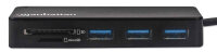 Manhattan 3-Port USB 3.2 Gen 1 Hub mit Card Reader, USB-A-Stecker auf 3 x USB-A-Buchse und SD/MicroSD Card Reader, 5 Gbit/s Datenübertragungsraten, Stromversorgung über USB, schwarz