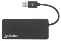 Manhattan 3-Port USB 3.2 Gen 1 Hub mit Card Reader, USB-A-Stecker auf 3 x USB-A-Buchse und SD/MicroSD Card Reader, 5 Gbit/s Datenübertragungsraten, Stromversorgung über USB, schwarz