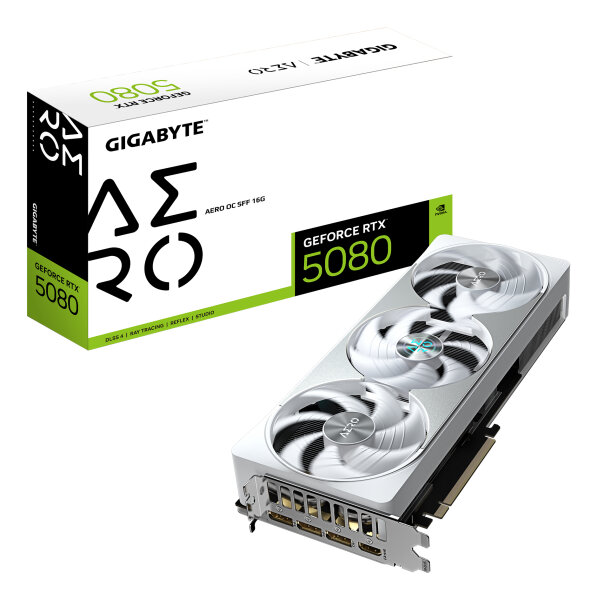 16GB Gigabyte GeForce RTX5080 Aero OC SFF 16G GDDR7 256 Bit PCIe 5.0 2730MHz Core Clock 3 x DisplayPort + HDMI