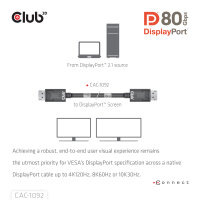 CLUB3D DisplayPort™ 2.1 Bi-Direktionales VESA DP80 zertifiziertes Kabel 4K240Hz, 8K60Hz oder 10K60Hz M/M 1.6m