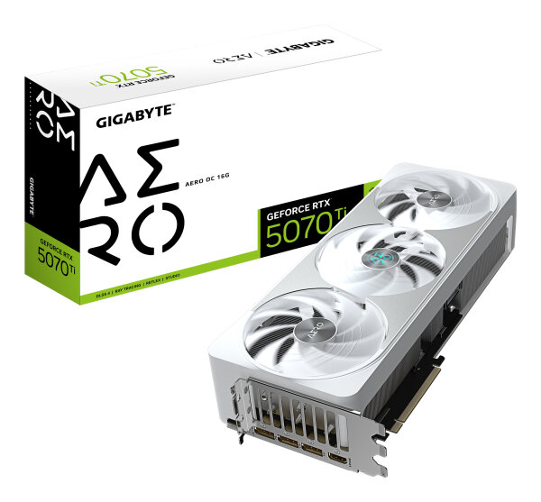 GIGABYTE GeForce RTX 5070 Ti AERO OC 16G Grafikkarte - 16GB GDDR7, 256 Bit, PCI-E 5.0, 2588 MHz Core Clock, 3 x DP 2.1a, 1 x HDMI 2.1b, NVIDIA DLSS 4, GV-N507TAERO OC-16GD