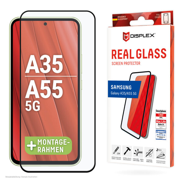 Displex Panzerglas (10H) für Samsung Galaxy A35/A55 5G, Eco-Montagerahmen, Full Cover