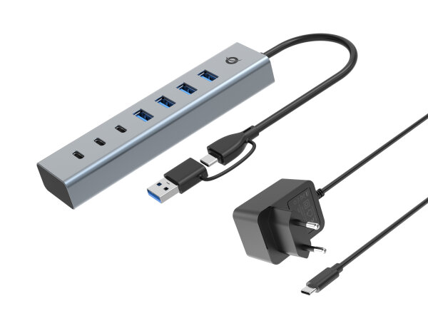 CONCEPTRONIC 7-Port Hub USB-A3.0/-C Adap.->4xA3.0+m.Netz. gr
