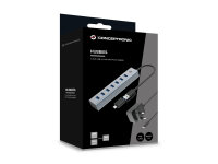 Conceptronic HUBBIES21GP 7-Port USB 3.2 Gen 1 Hub mit Netzteil USB-A3.0/-C Adapter -> 7x Typ-A Kabel grau