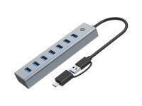 Conceptronic HUBBIES21GP 7-Port USB 3.2 Gen 1 Hub mit Netzteil USB-A3.0/-C Adapter -> 7x Typ-A Kabel grau