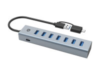 Conceptronic HUBBIES21GP 7-Port USB 3.2 Gen 1 Hub mit Netzteil USB-A3.0/-C Adapter -> 7x Typ-A Kabel grau