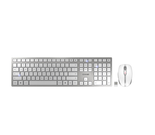 CHERRY DW 9000 SLIM Tastatur Maus enthalten Universal RF Wireless + Bluetooth US Englisch Silber, Weiß