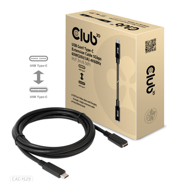 Club3D Kabel   USB 3.2 Typ C   1m Verlängerung   5Gbps St/Bu retail