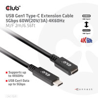 Club3D Kabel   USB 3.2 Typ C   1m Verlängerung   5Gbps St/Bu retail