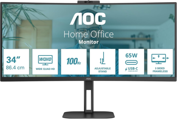86.4cm (34") AOC V5 CU34V5C/BK VA UWQHD Curved höhenverstellbar