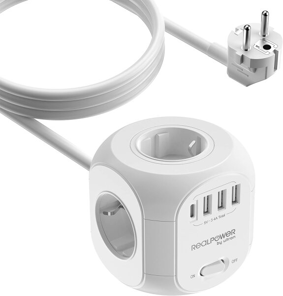 RealPower Steckdosenwürfel PowerBox 431 + 3xUSB-A / 1xUSB-C