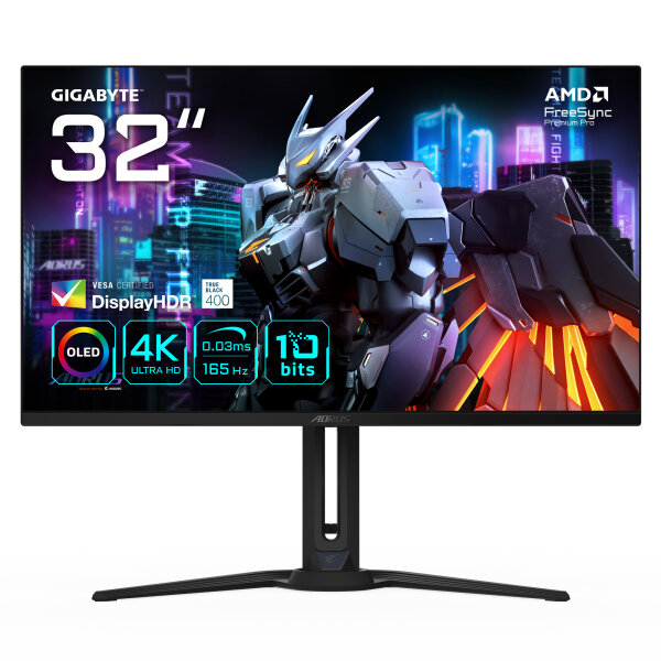 GIGABYTE AORUS FO32U 31,5” UHD-Gaming-Monitor - 3840 x 2160 (UHD), 165Hz, 0,03ms, 250 cd/m², FreeSync Premium Pro, DisplayHDR True Black 400, HDMI 2.1, DisplayPort 1.4