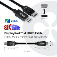 Club3D DisplayPort-Kabel 1.4 HBR3 32,4Gb/s   2m 8K60Hz St/St Polybeutel